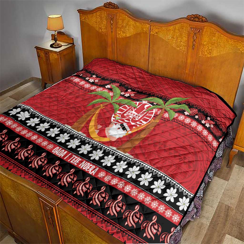 French Polynesia Christmas Quilt Tiare Chilling Santa Oaoa I teie Noera - Polynesian Pride