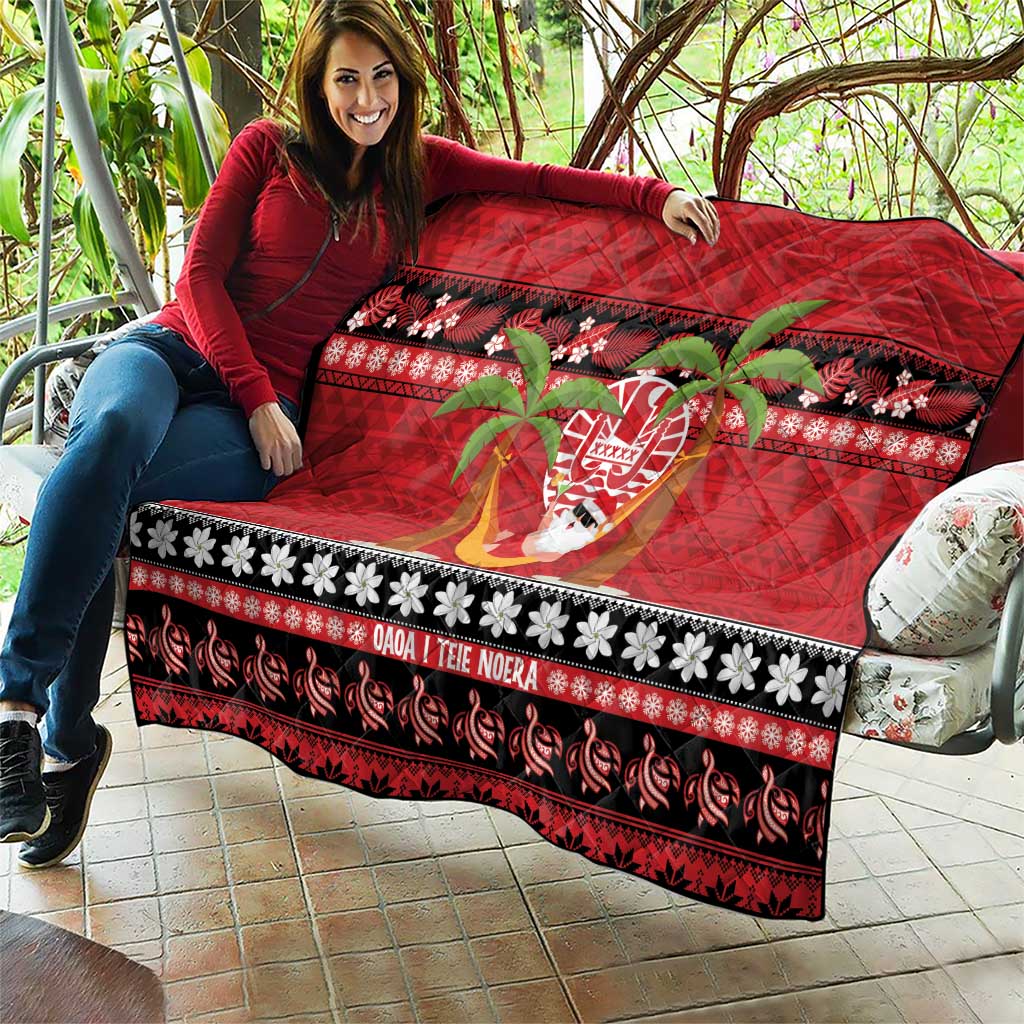 French Polynesia Christmas Quilt Tiare Chilling Santa Oaoa I teie Noera - Polynesian Pride