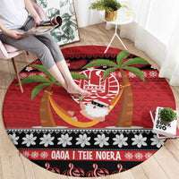 French Polynesia Christmas Round Carpet Tiare Chilling Santa Oaoa I teie Noera - Polynesian Pride