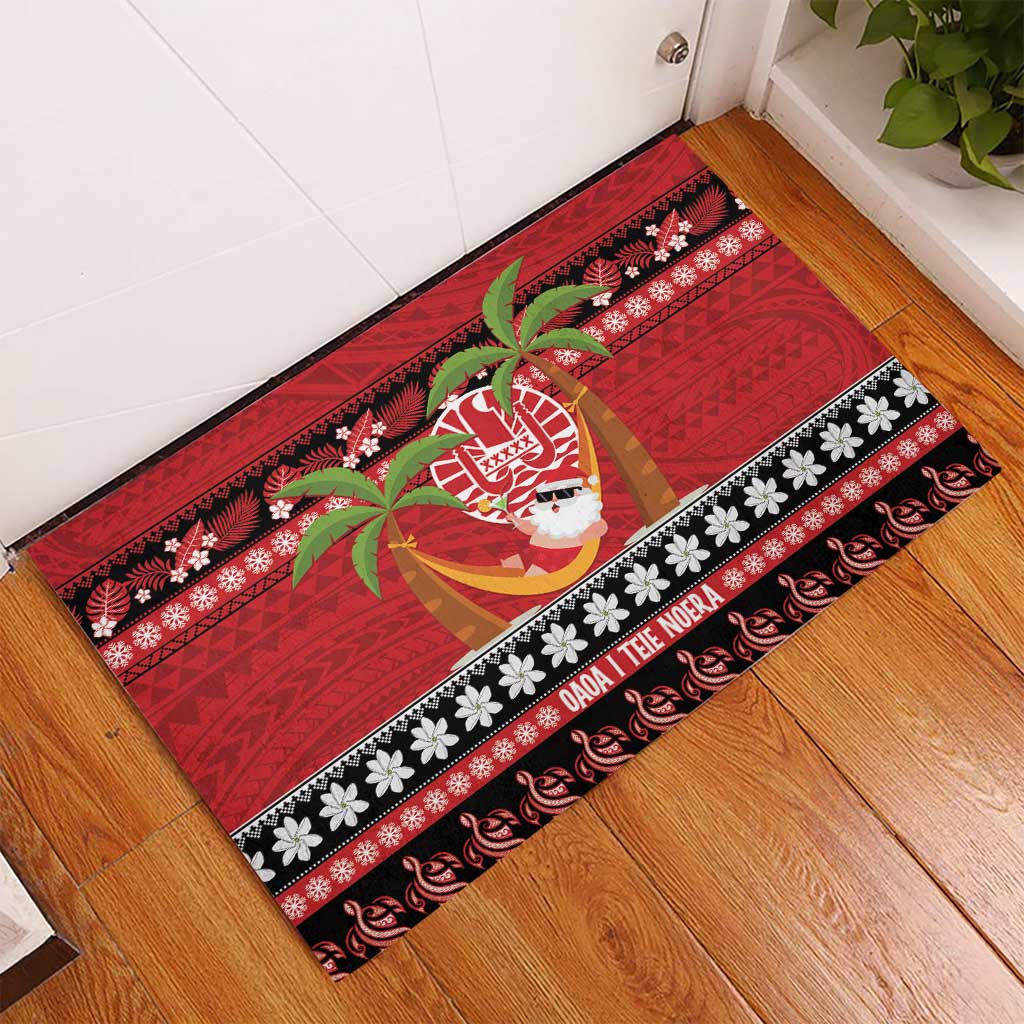 French Polynesia Christmas Rubber Doormat Tiare Chilling Santa Oaoa I teie Noera LT14 - Polynesian Pride