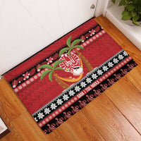 French Polynesia Christmas Rubber Doormat Tiare Chilling Santa Oaoa I teie Noera LT14 - Polynesian Pride