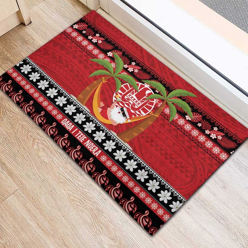 French Polynesia Christmas Rubber Doormat Tiare Chilling Santa Oaoa I teie Noera LT14 - Polynesian Pride