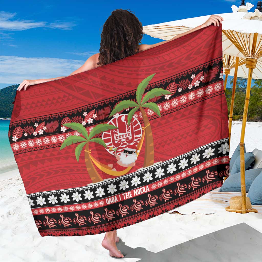 French Polynesia Christmas Sarong Tiare Chilling Santa Oaoa I teie Noera - Polynesian Pride