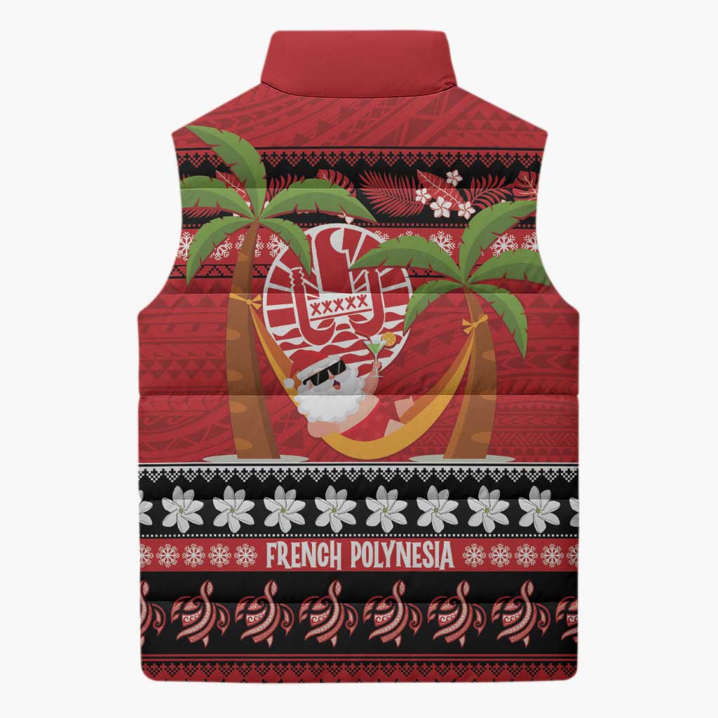 French Polynesia Christmas Sleeveless Puffer Jacket Tiare Chilling Santa Oaoa I teie Noera LT14 - Polynesian Pride