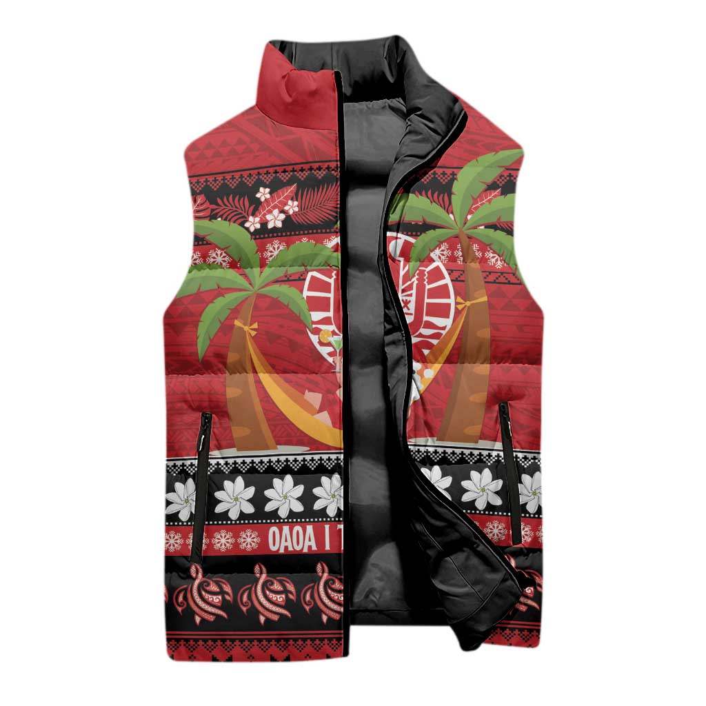 French Polynesia Christmas Sleeveless Puffer Jacket Tiare Chilling Santa Oaoa I teie Noera LT14 - Polynesian Pride