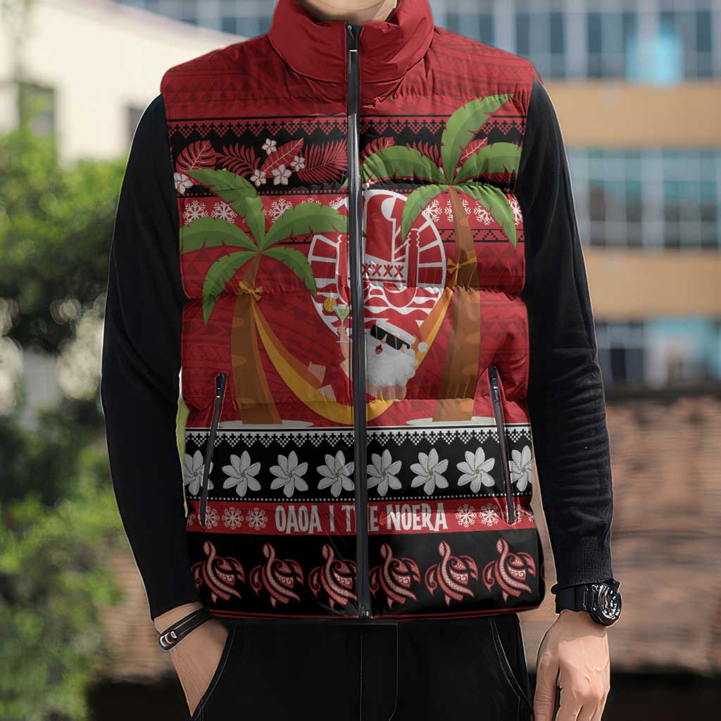 French Polynesia Christmas Sleeveless Puffer Jacket Tiare Chilling Santa Oaoa I teie Noera LT14 - Polynesian Pride