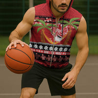 French Polynesia Christmas Sleeveless Zip Hoodie Tiare Chilling Santa Oaoa I teie Noera - Polynesian Pride