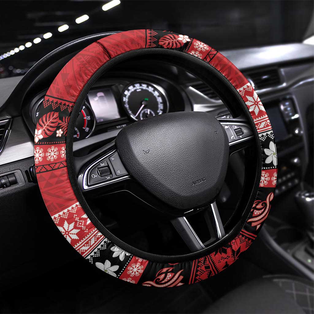 French Polynesia Christmas Steering Wheel Cover Tiare Chilling Santa Oaoa I teie Noera LT14 Universal Fit Red - Polynesian Pride