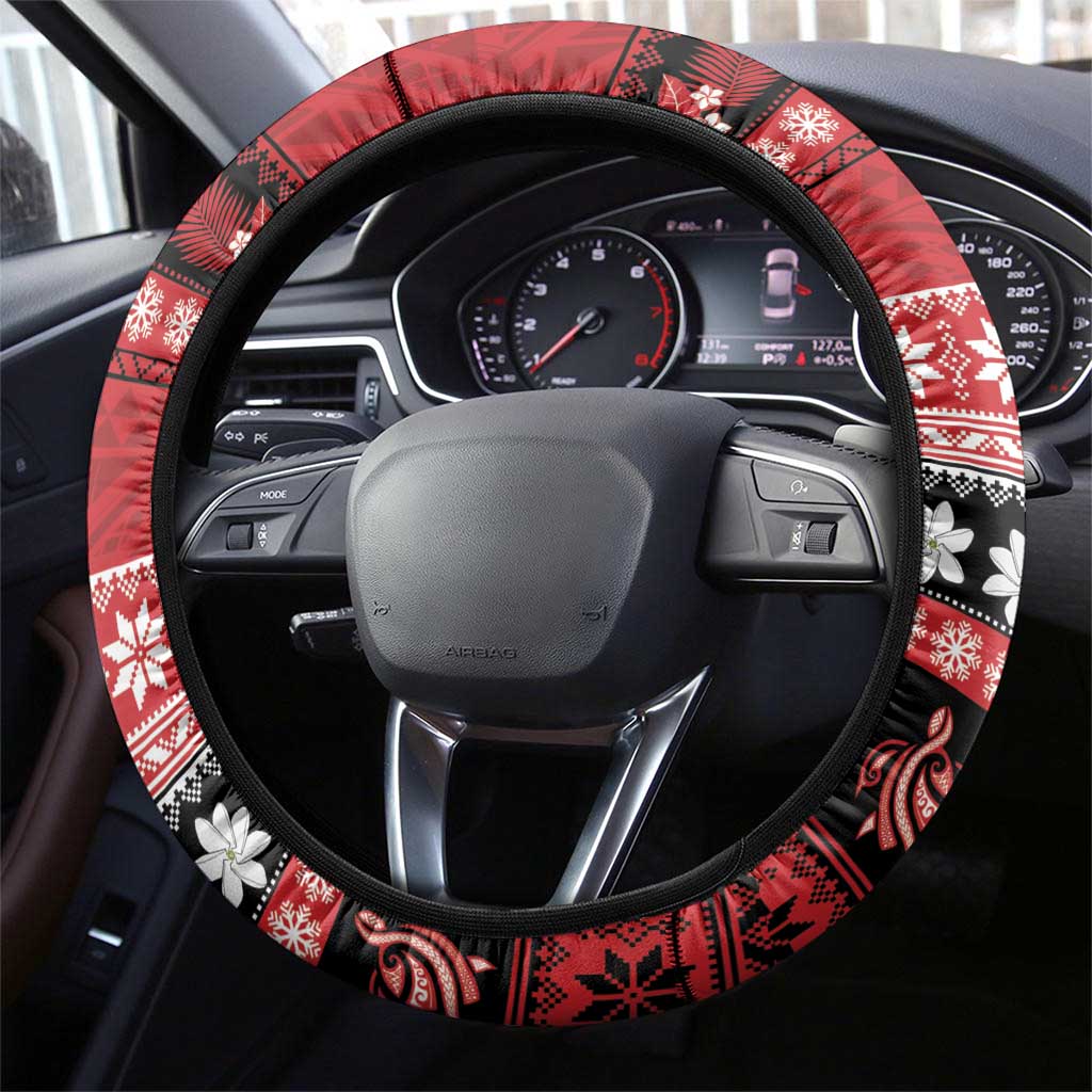French Polynesia Christmas Steering Wheel Cover Tiare Chilling Santa Oaoa I teie Noera LT14 - Polynesian Pride