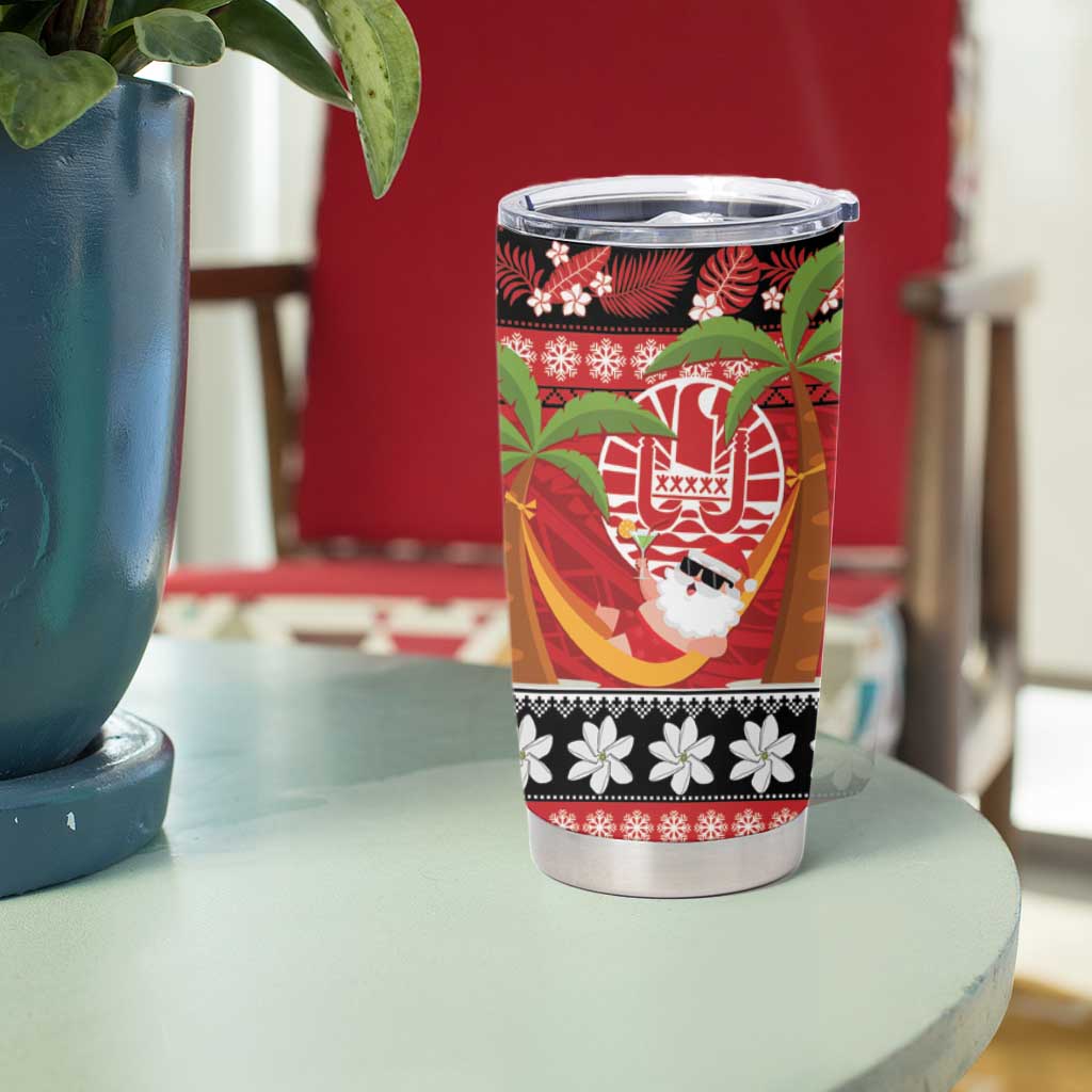French Polynesia Christmas Tumbler Cup Tiare Chilling Santa Oaoa I teie Noera - Polynesian Pride