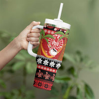French Polynesia Christmas Tumbler With Handle Tiare Chilling Santa Oaoa I teie Noera - Polynesian Pride