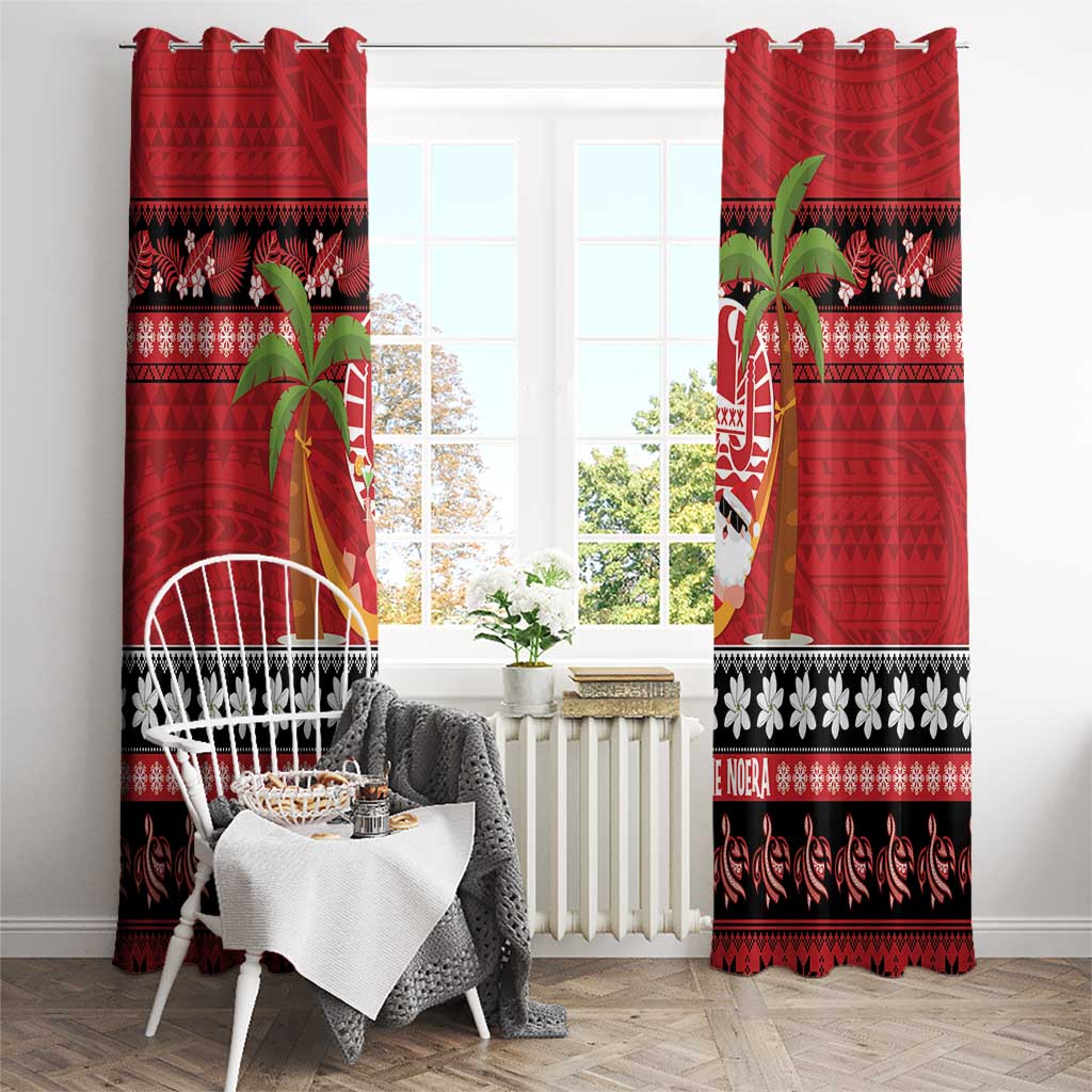 French Polynesia Christmas Window Curtain Tiare Chilling Santa Oaoa I teie Noera - Polynesian Pride