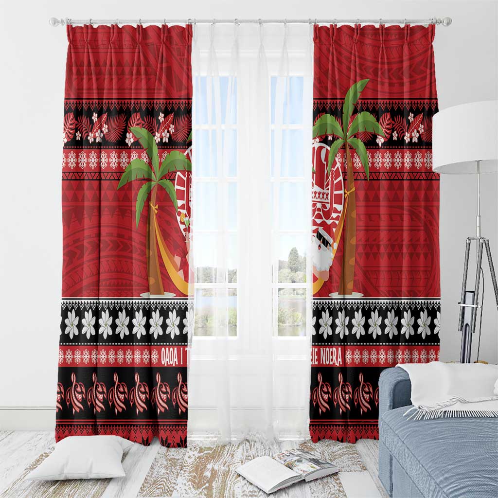 French Polynesia Christmas Window Curtain Tiare Chilling Santa Oaoa I teie Noera - Polynesian Pride