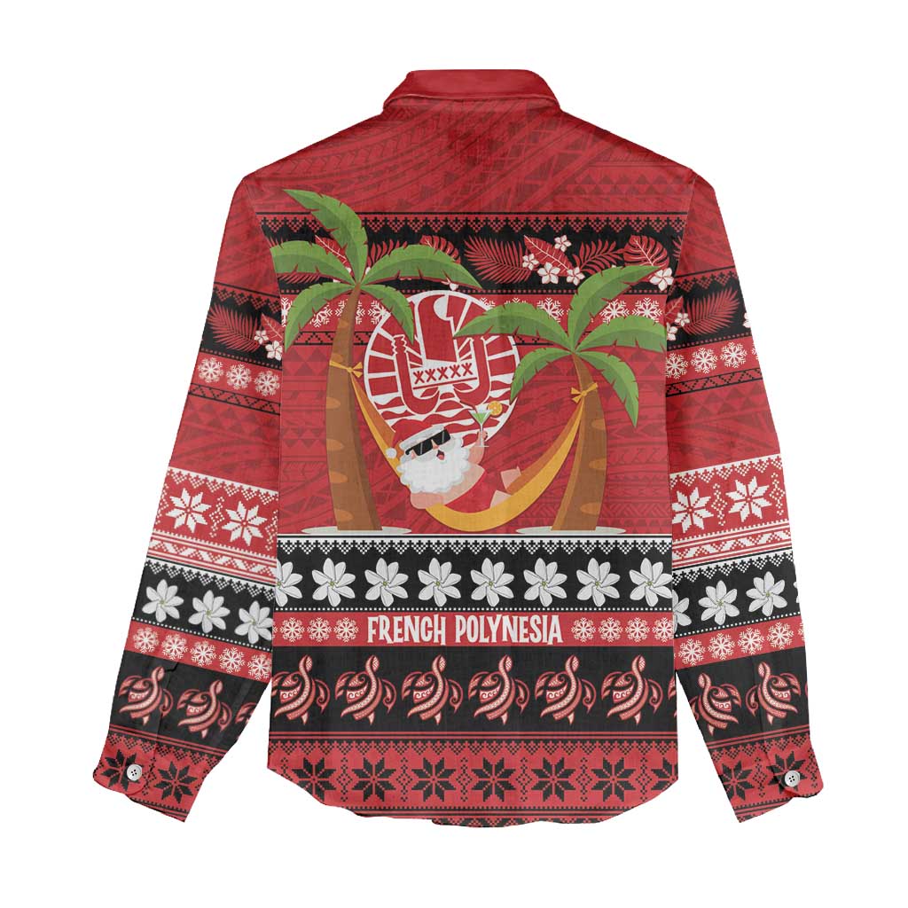 French Polynesia Christmas Women Casual Shirt Tiare Chilling Santa Oaoa I teie Noera - Polynesian Pride