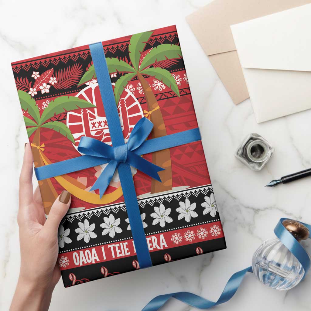 French Polynesia Christmas Wrapping Paper Tiare Chilling Santa Oaoa I teie Noera LT14 - Polynesian Pride