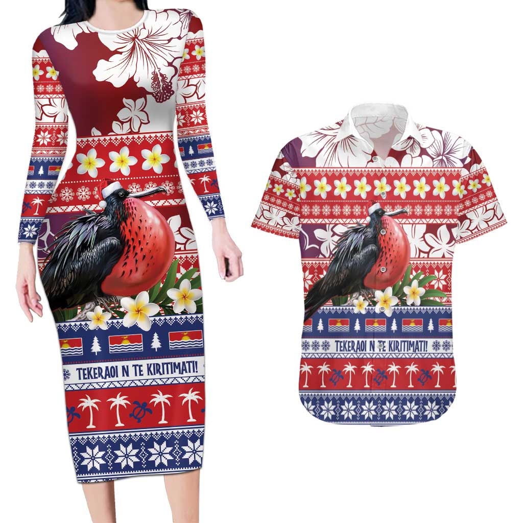 Kiribati Christmas Couples Matching Long Sleeve Bodycon Dress and Hawaiian Shirt Frigatebird Santa Tekeraoi n te Kiritimati - Polynesian Pride