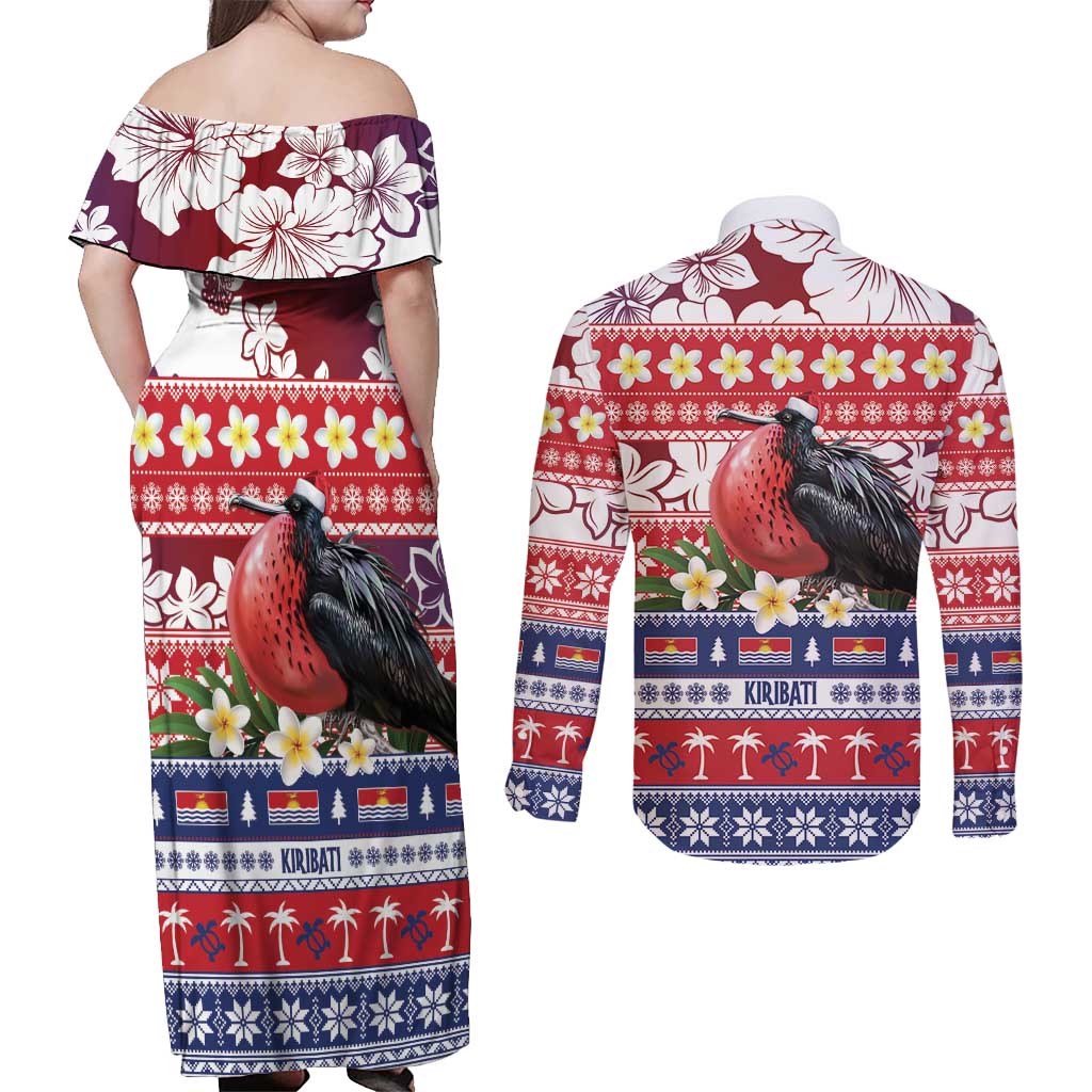 Kiribati Christmas Couples Matching Off Shoulder Maxi Dress and Long Sleeve Button Shirt Frigatebird Santa Tekeraoi n te Kiritimati - Polynesian Pride