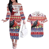 Kiribati Christmas Couples Matching Off The Shoulder Long Sleeve Dress and Hawaiian Shirt Frigatebird Santa Tekeraoi n te Kiritimati - Polynesian Pride