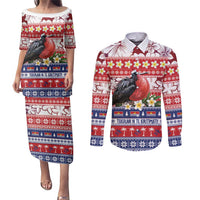 Kiribati Christmas Couples Matching Puletasi and Long Sleeve Button Shirt Frigatebird Santa Tekeraoi n te Kiritimati - Polynesian Pride