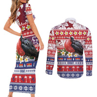 Kiribati Christmas Couples Matching Short Sleeve Bodycon Dress and Long Sleeve Button Shirt Frigatebird Santa Tekeraoi n te Kiritimati - Polynesian Pride