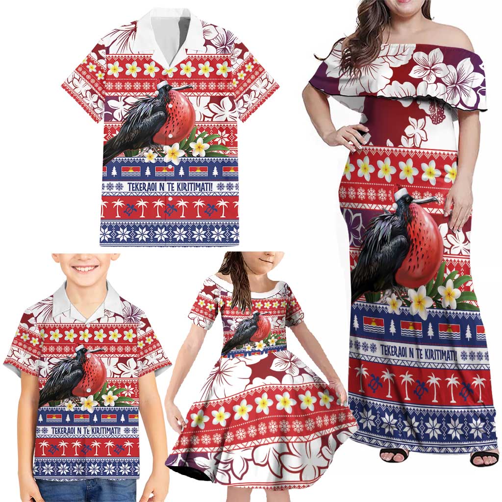 Kiribati Christmas Family Matching Off Shoulder Maxi Dress and Hawaiian Shirt Frigatebird Santa Tekeraoi n te Kiritimati - Polynesian Pride