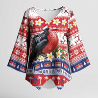 Kiribati Christmas Kimono Sleeve Blouse Frigatebird Santa Tekeraoi n te Kiritimati - Polynesian Pride
