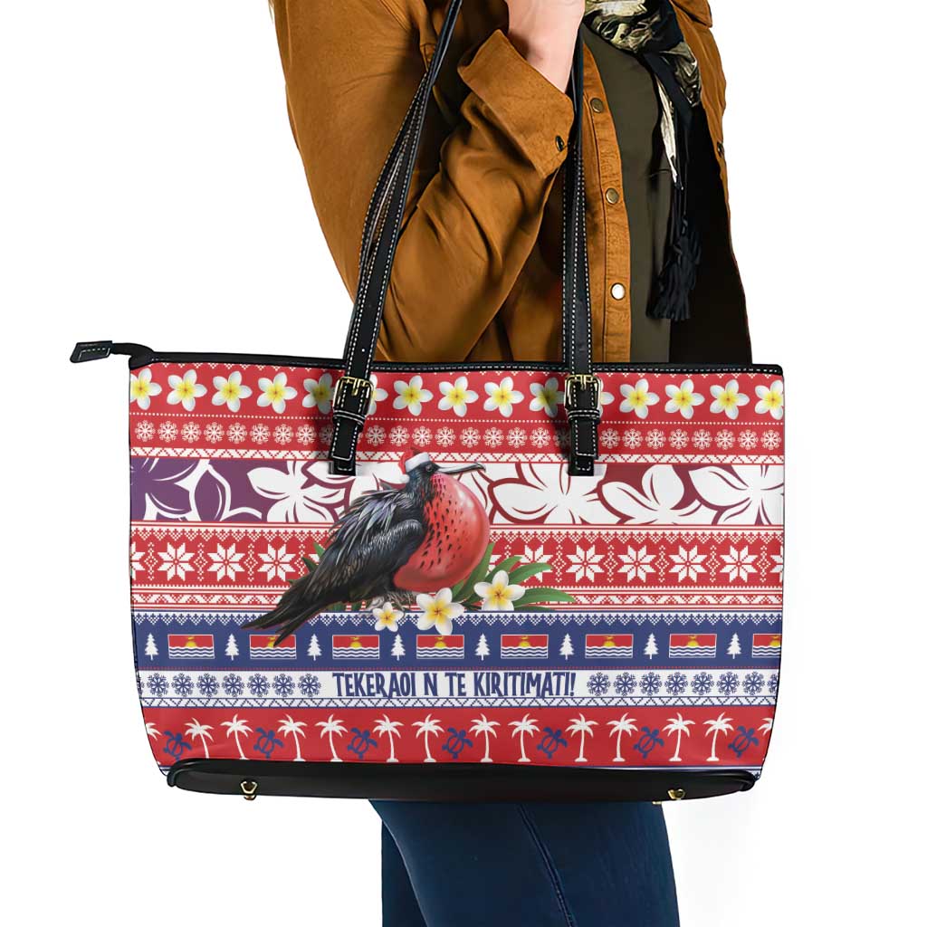 Kiribati Christmas Leather Tote Bag Frigatebird Santa Tekeraoi n te Kiritimati - Polynesian Pride