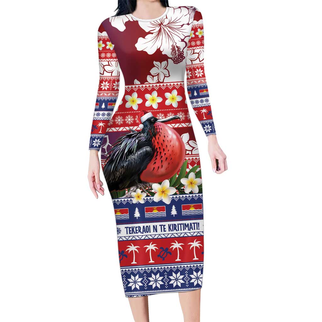 Kiribati Christmas Long Sleeve Bodycon Dress Frigatebird Santa Tekeraoi n te Kiritimati - Polynesian Pride