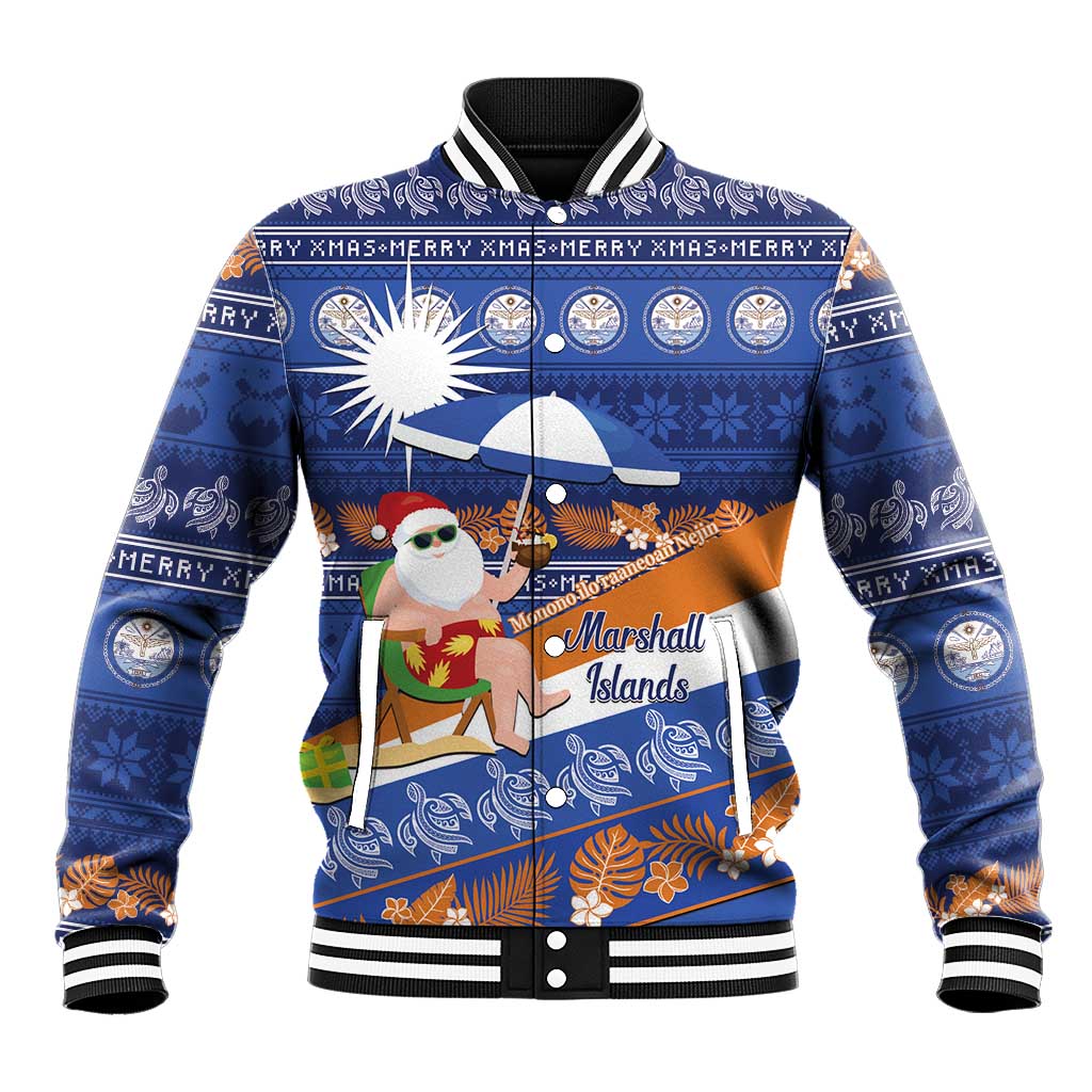 Marshall Islands Christmas Baseball Jacket Beachy Santa Monono ilo raaneoan Nejin - Polynesian Pride