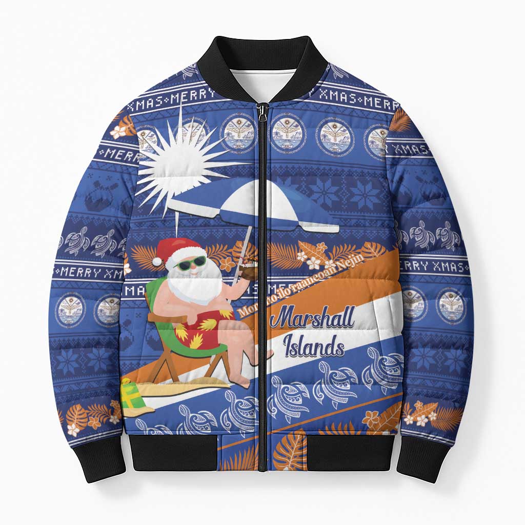 Marshall Islands Christmas Bomber Puffer Jacket Beachy Santa Monono ilo raaneoan Nejin - Polynesian Pride