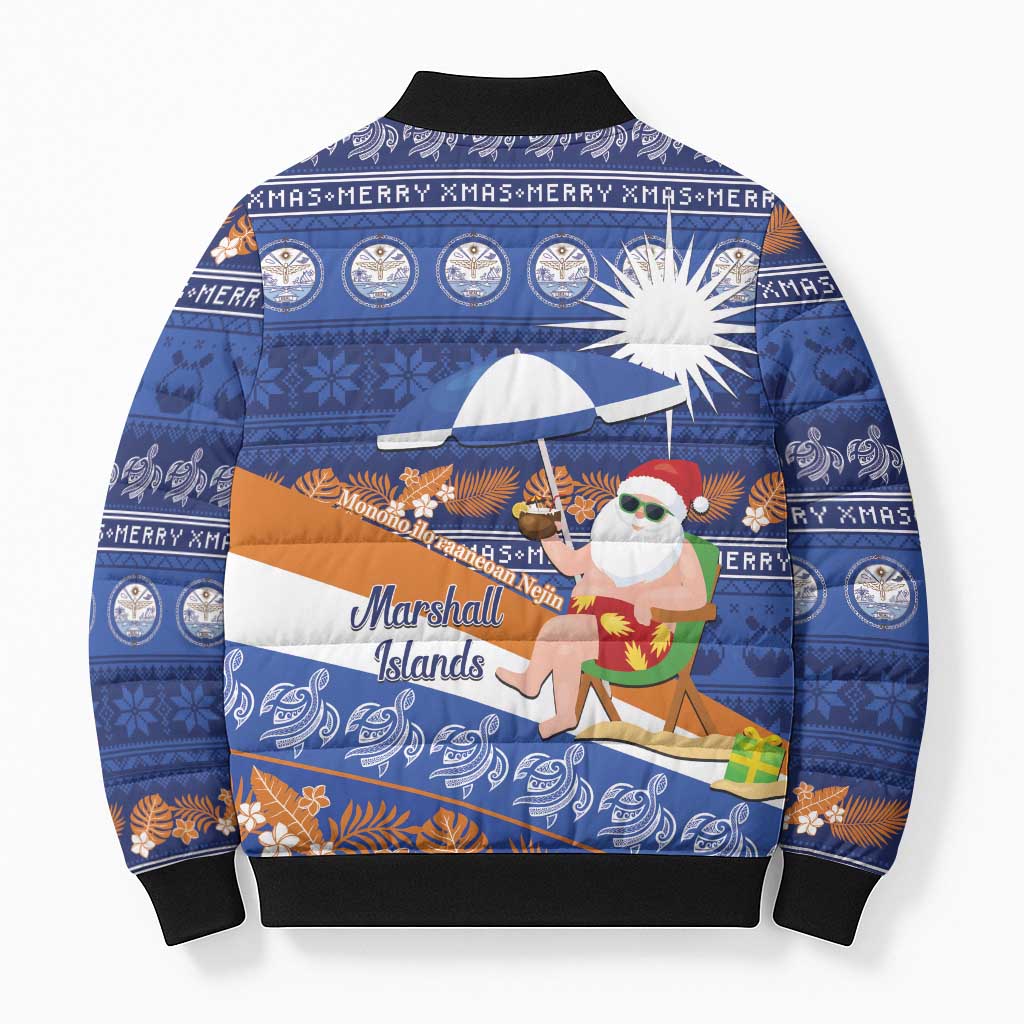 Marshall Islands Christmas Bomber Puffer Jacket Beachy Santa Monono ilo raaneoan Nejin - Polynesian Pride