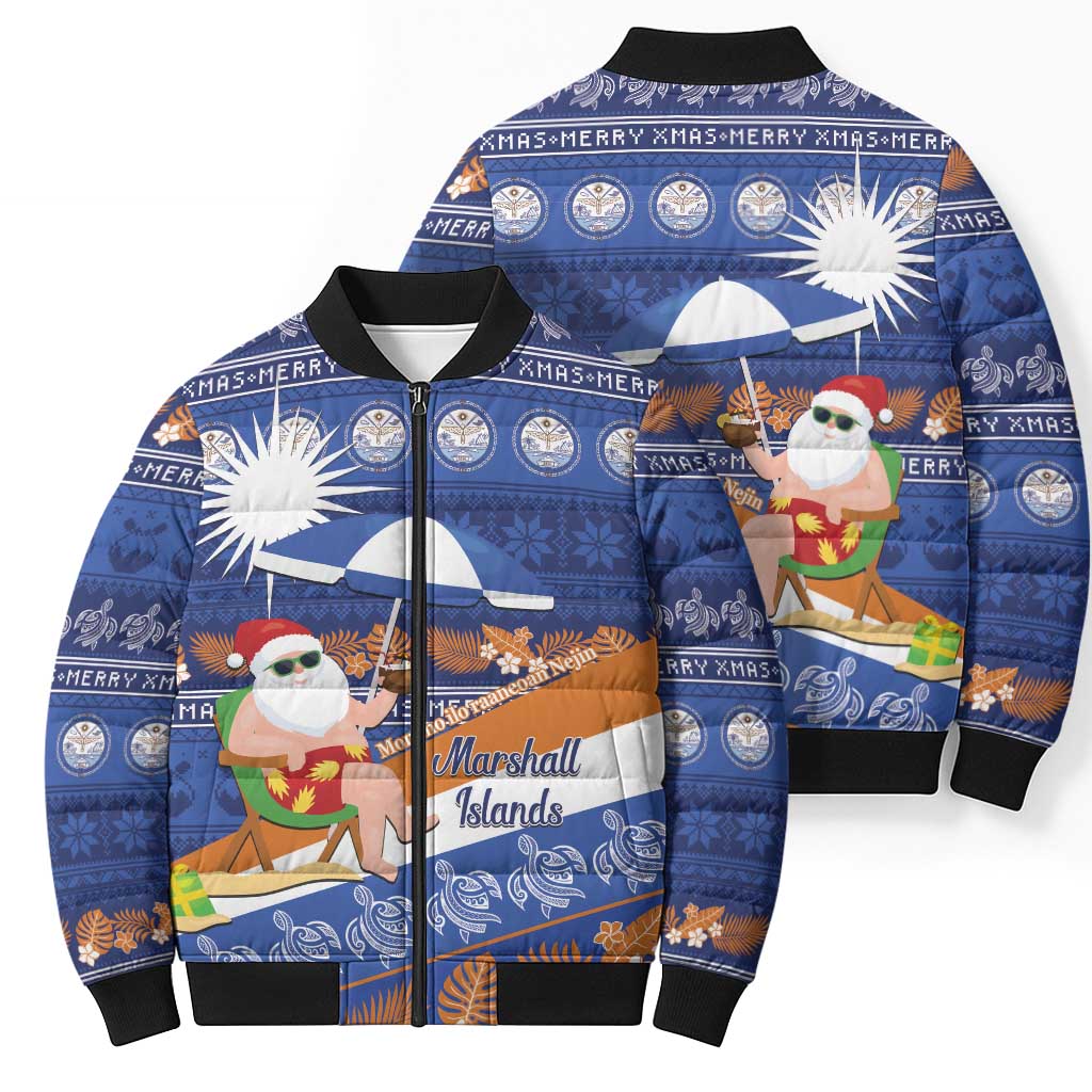Marshall Islands Christmas Bomber Puffer Jacket Beachy Santa Monono ilo raaneoan Nejin - Polynesian Pride