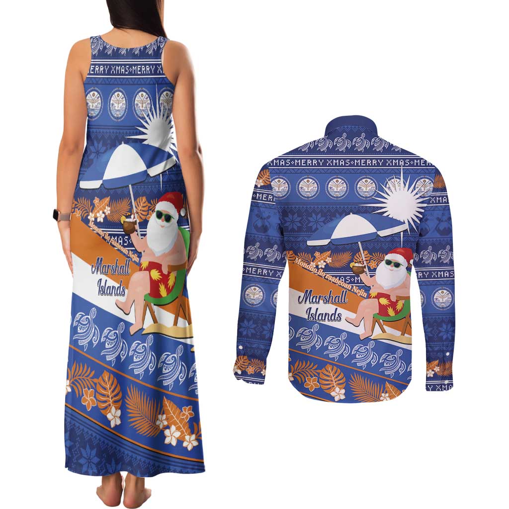 Marshall Islands Christmas Couples Matching Tank Maxi Dress and Long Sleeve Button Shirt Beachy Santa Monono ilo raaneoan Nejin - Polynesian Pride