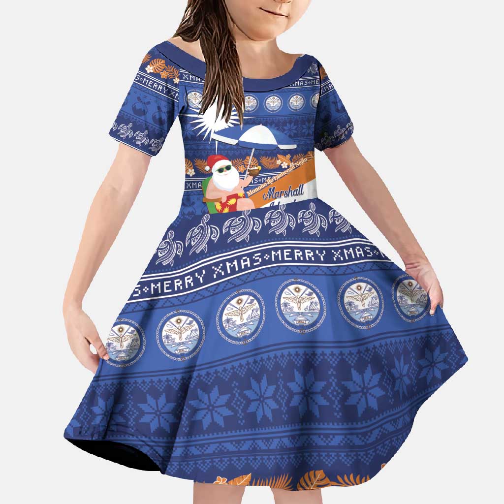 Marshall Islands Christmas Family Matching Long Sleeve Bodycon Dress and Hawaiian Shirt Beachy Santa Monono ilo raaneoan Nejin - Polynesian Pride