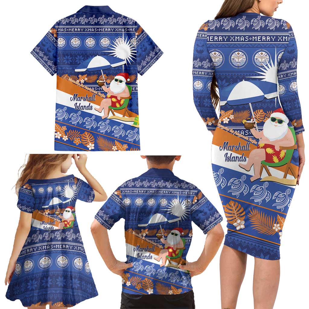 Marshall Islands Christmas Family Matching Long Sleeve Bodycon Dress and Hawaiian Shirt Beachy Santa Monono ilo raaneoan Nejin - Polynesian Pride