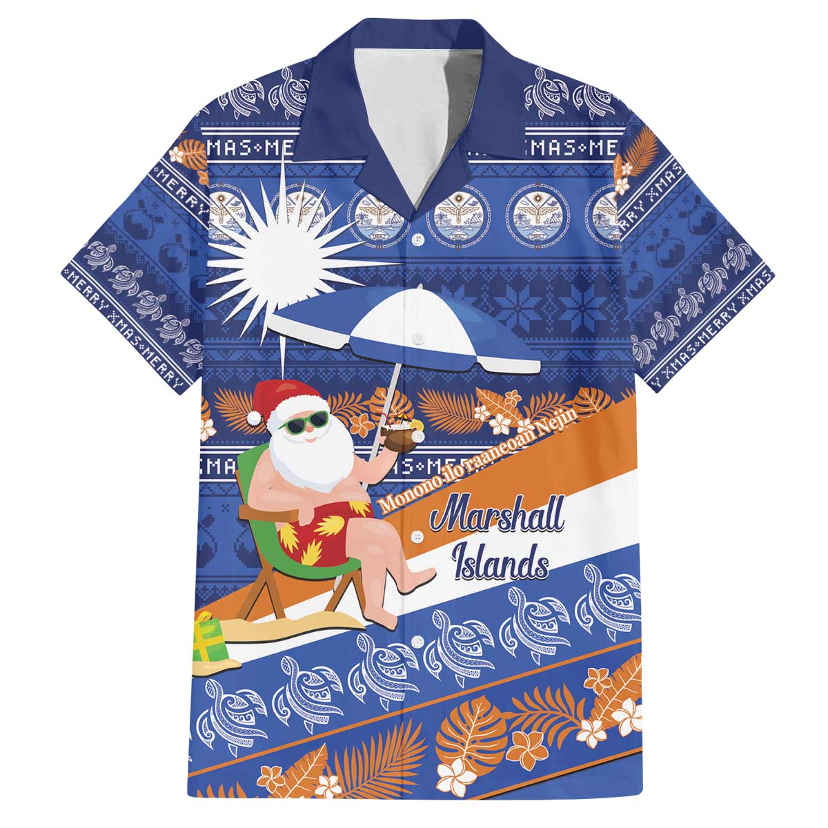 Marshall Islands Christmas Family Matching Off The Shoulder Long Sleeve Dress and Hawaiian Shirt Beachy Santa Monono ilo raaneoan Nejin - Polynesian Pride