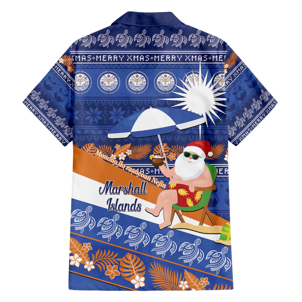 Marshall Islands Christmas Family Matching Off The Shoulder Long Sleeve Dress and Hawaiian Shirt Beachy Santa Monono ilo raaneoan Nejin - Polynesian Pride