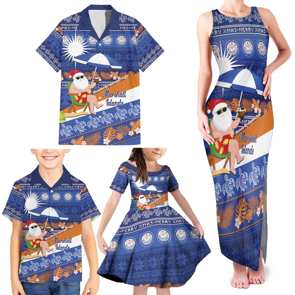 Marshall Islands Christmas Family Matching Tank Maxi Dress and Hawaiian Shirt Beachy Santa Monono ilo raaneoan Nejin - Polynesian Pride