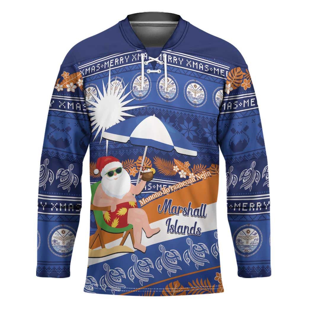 Marshall Islands Christmas Hockey Jersey Beachy Santa Monono ilo raaneoan Nejin - Polynesian Pride