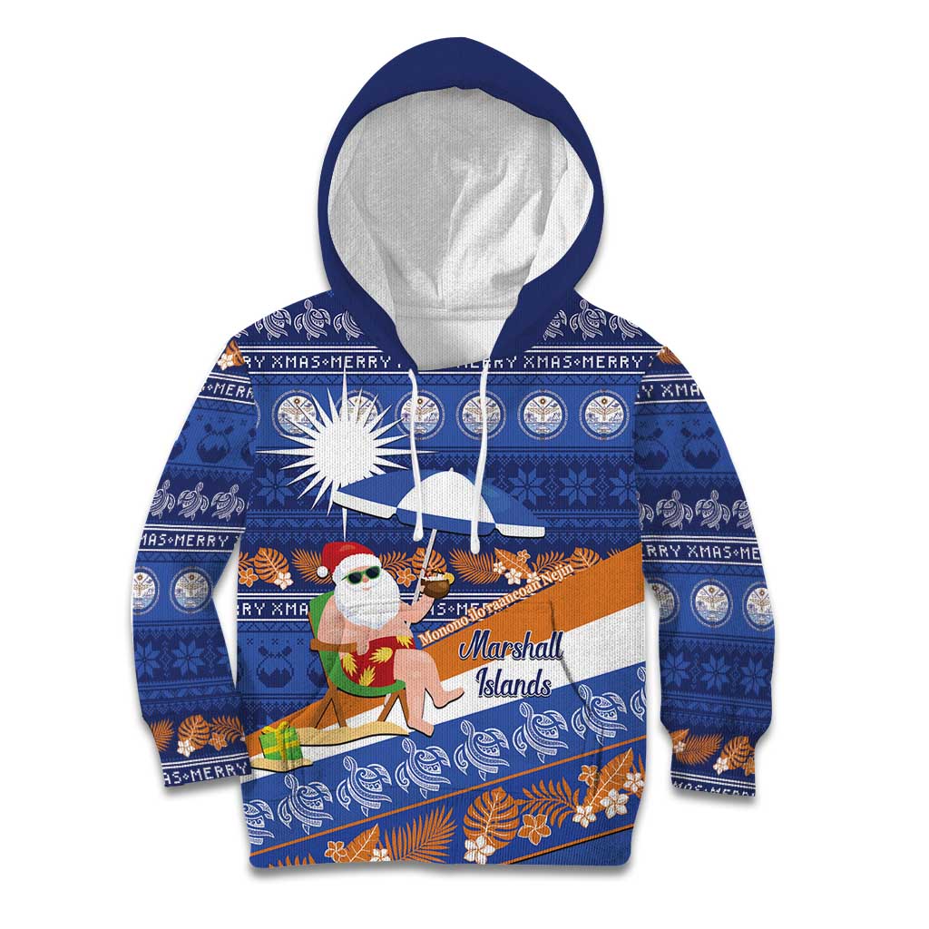 Marshall Islands Christmas Kid Hoodie Beachy Santa Monono ilo raaneoan Nejin - Polynesian Pride