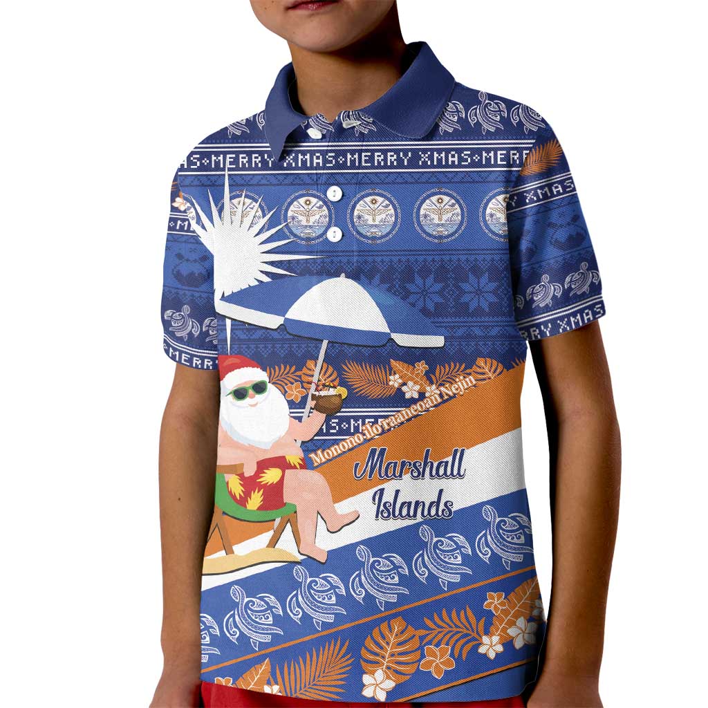 Marshall Islands Christmas Kid Polo Shirt Beachy Santa Monono ilo raaneoan Nejin - Polynesian Pride