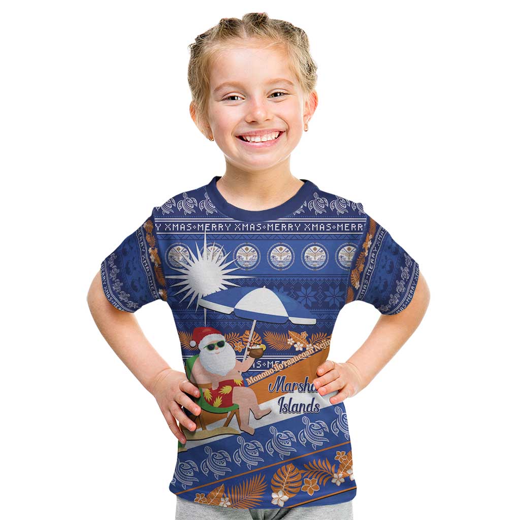 Marshall Islands Christmas Kid T Shirt Beachy Santa Monono ilo raaneoan Nejin - Polynesian Pride