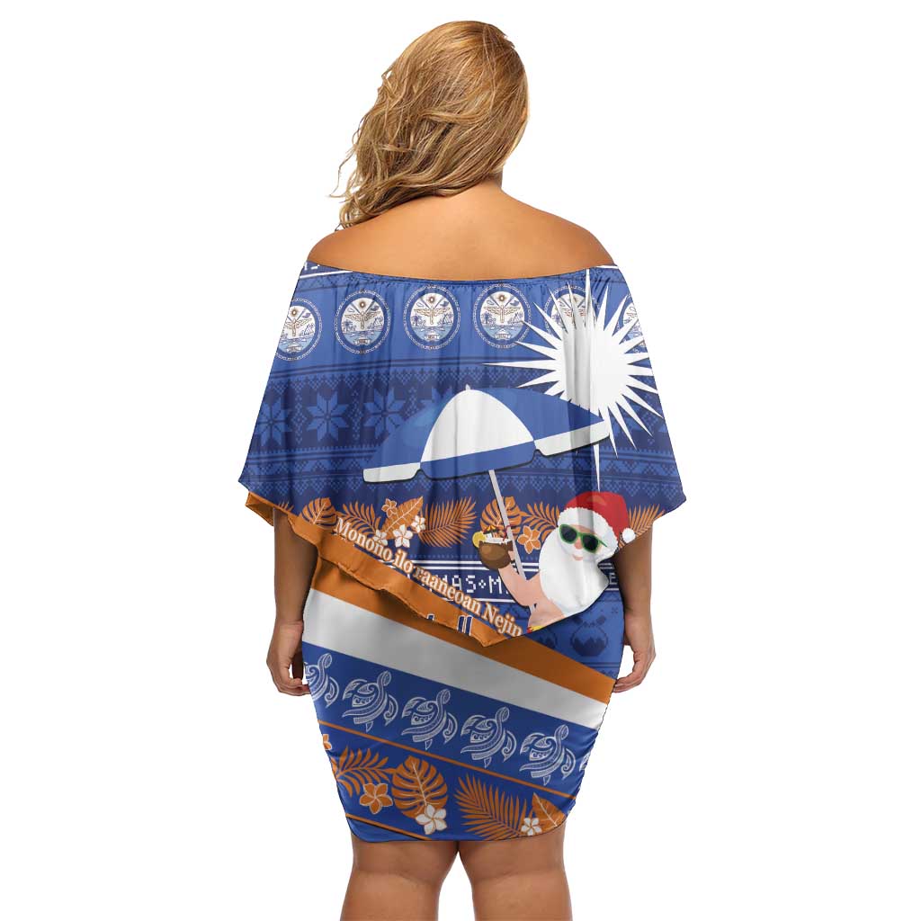 Marshall Islands Christmas Off Shoulder Short Dress Beachy Santa Monono ilo raaneoan Nejin - Polynesian Pride