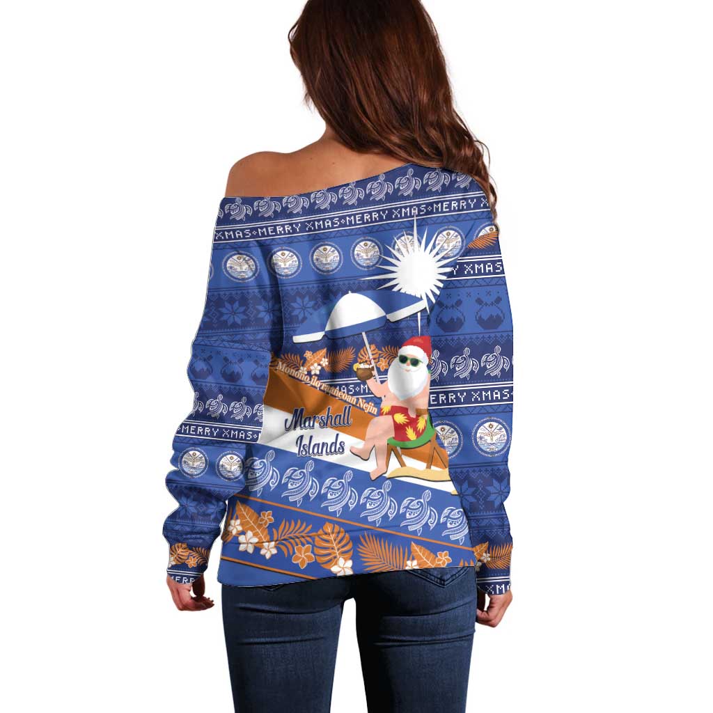 Marshall Islands Christmas Off Shoulder Sweater Beachy Santa Monono ilo raaneoan Nejin - Polynesian Pride