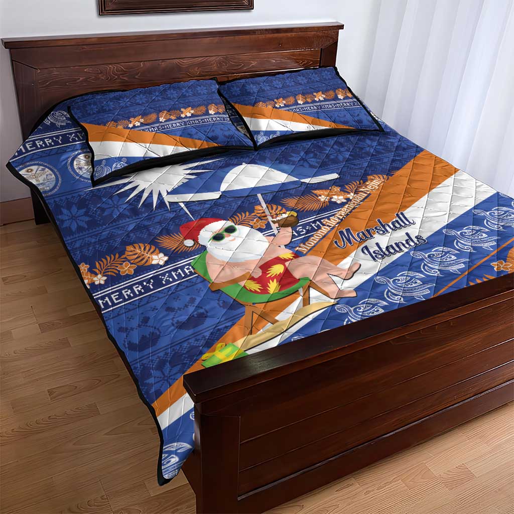 Marshall Islands Christmas Quilt Bed Set Beachy Santa Monono ilo raaneoan Nejin - Polynesian Pride