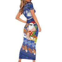 Marshall Islands Christmas Short Sleeve Bodycon Dress Beachy Santa Monono ilo raaneoan Nejin - Polynesian Pride