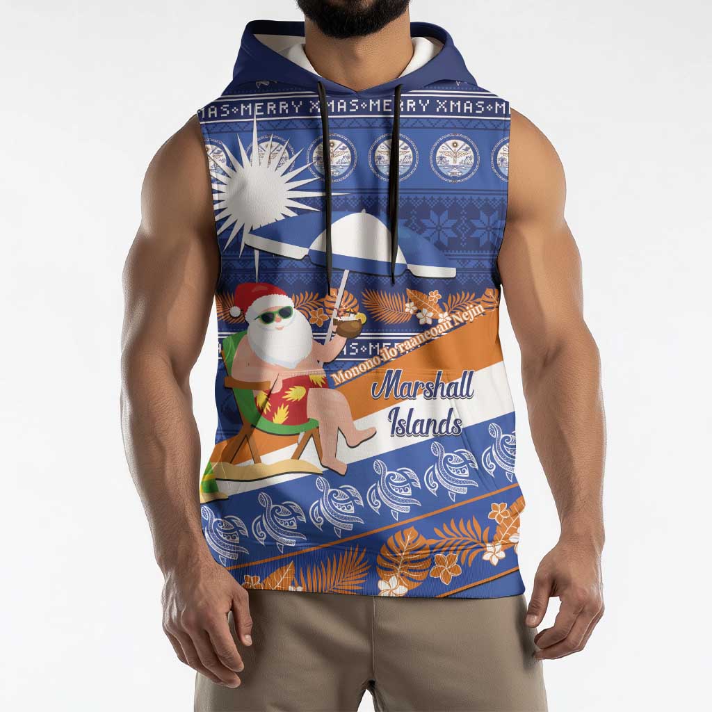 Marshall Islands Christmas Sleeveless Hoodie Beachy Santa Monono ilo raaneoan Nejin - Polynesian Pride