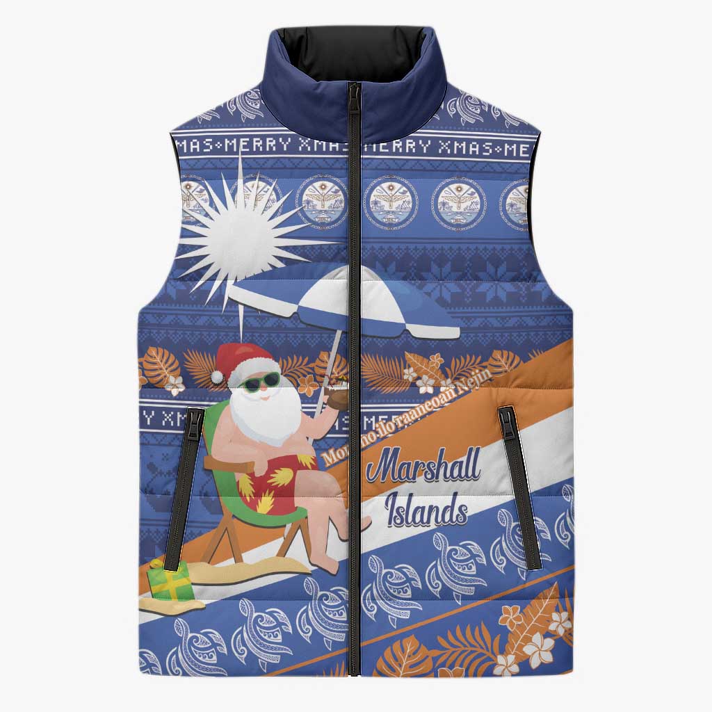 Marshall Islands Christmas Sleeveless Puffer Jacket Beachy Santa Monono ilo raaneoan Nejin - Polynesian Pride