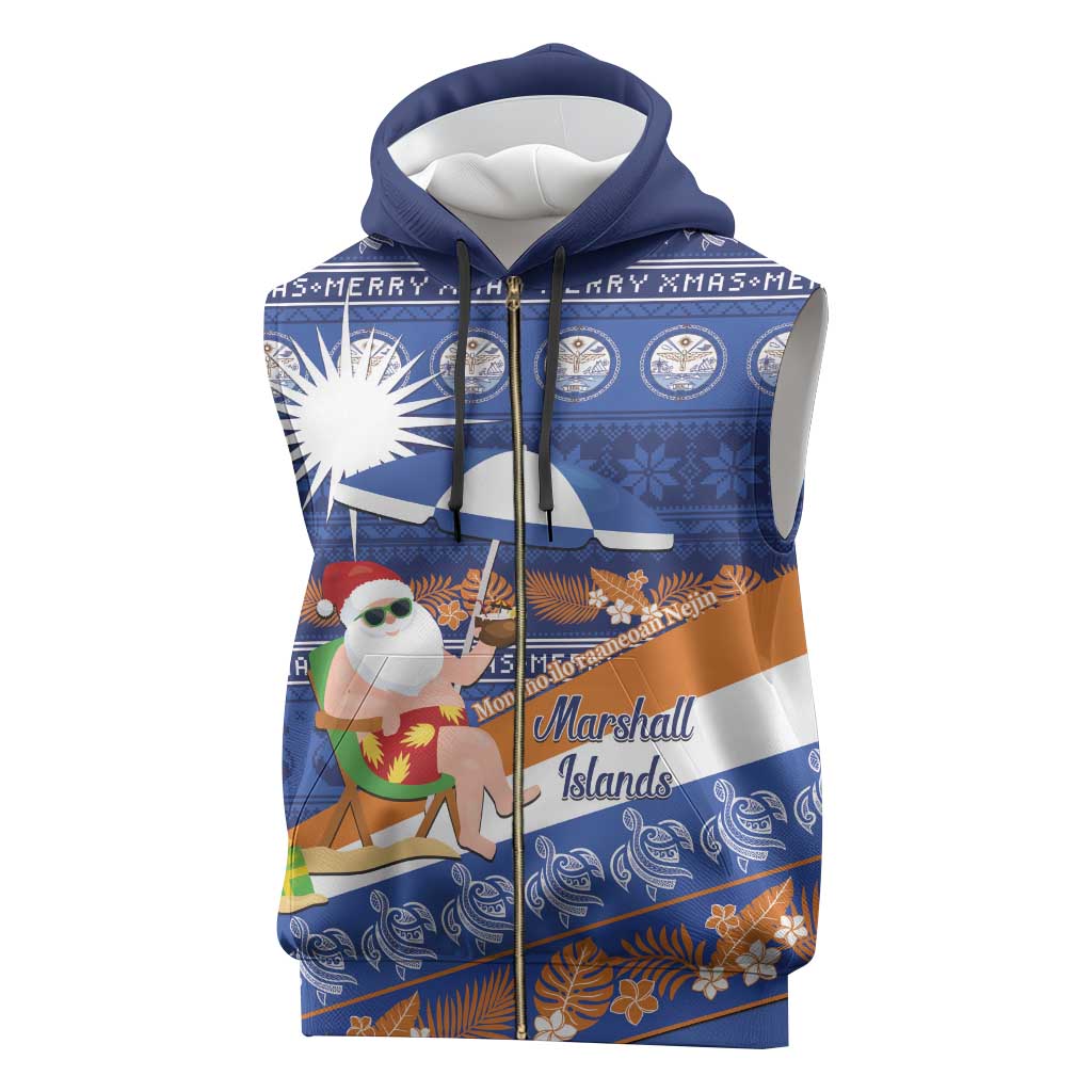 Marshall Islands Christmas Sleeveless Zip Hoodie Beachy Santa Monono ilo raaneoan Nejin - Polynesian Pride