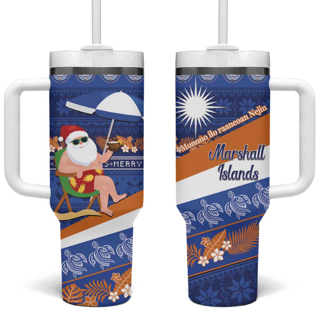 Marshall Islands Christmas Tumbler With Handle Beachy Santa Monono ilo raaneoan Nejin - Polynesian Pride